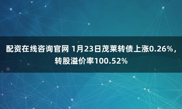 配资在线咨询官网 1月23日茂莱转债上涨0.26%，转股溢价率100.52%
